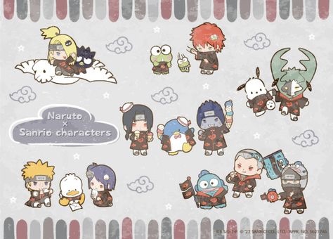 — naruto x sanrio characters Naruto X Sanrio, I Can Fix Him, Naruto Merchandise, Boruto Characters, Sanrio Wallpaper, Naruto Cute, Chibi Drawings, Naruto Girls, Itachi Uchiha