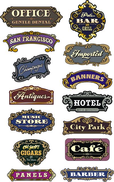 Scrolls, Lines, Corner and Decorative Elements for Graphic Artist and Sign Makers. Old Signs Vintage, Cnc Signs, Sign Shapes, Vasos Vintage, Hotel Sign, Sign Lettering, Sign Painting Lettering, Vintage Logos, Etiquette Vintage