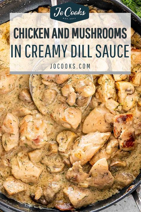 This Chicken and Mushrooms in Creamy Dill Sauce is the perfect dish made with chicken and mushrooms in a rich and creamy dill sauce! #chicken #mushrooms #dillsauce Chicken Dill Recipes, Chicken With Dill Sauce, Mushroom And Dill Sauce, Chicken With Dill Recipes, Creamy Dill Sauce For Chicken, Dill Chicken Recipes, Mushroom Dill Sauce, Easy Mushroom Sauce For Chicken, Chicken Creamy Mushroom Sauce