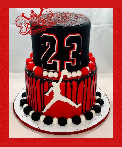 Sally T on Instagram: “#Jordan #michaeljordan #airjordan #birthdaycake #redandblack #dripcake #occasional_cakes #stl #stlouis #saintlouis #ballwinmo…” Air Jordan Cake Ideas, Jordan Year Birthday Cake, Jordan 23 Cake, Jordan Theme Cake, Jordan 23 Birthday Ideas, Sneaker Birthday Cake, 23 Jordan Year Birthday Ideas, Jordan Cake Ideas, Sneaker Cake Ideas