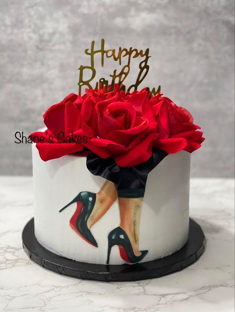 Stiletto, red bottom shoe cake Louboutin Cake, Elegant Birthday Cake, 50th Birthday Cake For Women, Birthday Cake For Women Elegant, Birthday Cake For Women, Birthday Cake For Women Simple, Cake For Women, 40th Cake, Fondant Cake Designs