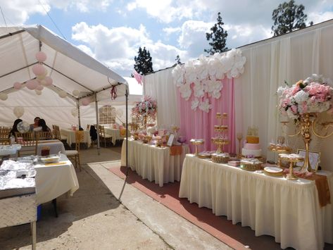 Baby Shower Table Set Up Ideas Layout, Baby Shower Set Up Ideas, Baby Shower Set Up Ideas Layout, Baby Shower Set Up, Baby Shower Sweets Table, Baby Shower Table Set Up, Shower 2023, Backyard Baby Showers, Gender Reveal Baby Shower Themes