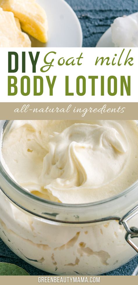 DIY Body Lotion - Homemade Goat Milk Lotion  Recipe for Dry Skin How To Make Goats Milk Lotion, Goat Lotion Recipe Homemade, Things To Make With Goats Milk, Making Goat Milk Lotion, Organic Body Lotion Recipe, Goats Milk Chapstick Recipe, Goat Milk Butter How To Make, Goats Milk Body Wash Recipe, Goat Milk Face Cream