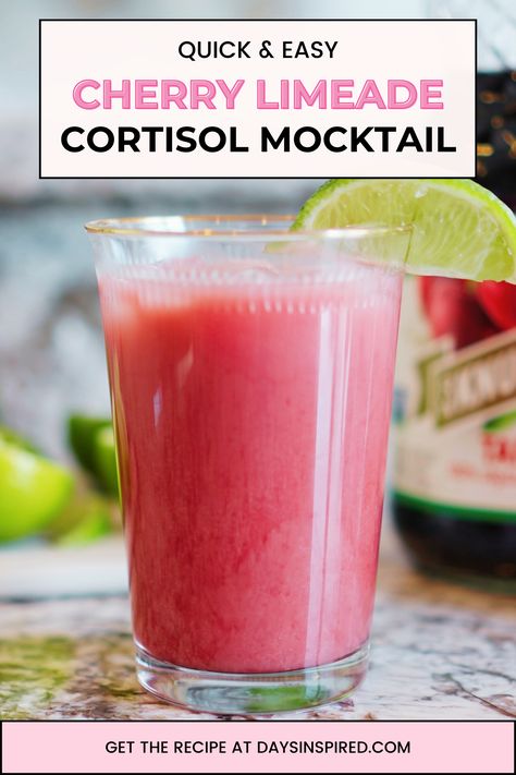 After giving the TikTok viral cortisol mocktail a whirl and falling in love, I decided to put my own spin on it with this delightful cherry lime-ade inspired version. Think sweet cherries, zesty lime, and creamy coconut milk blending into a flavor-packed experience. This drink isn’t just a treat for the taste buds (not to mention super aesthetically pleasing) – it’s a nutrient-packed concoction that might just become your stress-busting ally. Cherry Limeade Mocktail, Cortisol Cocktail Morning, Viral Cortisol Cocktail, Cortisol Mocktail Recipe, Mocktail Healthy, Cortisol Mocktail, Cortisol Cocktail, Cortisol Diet, Adrenal Cocktail