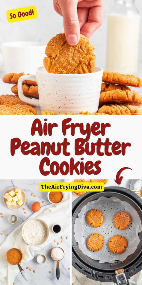 Air Fryer Peanut Butter Cookies Recipe. Air Fryer Peanut Butter Cookies, Air Fryer Cookies, Vegetarian Air Fryer Recipes, Vegetarian Air Fryer, 3 Ingredient Peanut Butter Cookies, Air Fryer Dessert, Homemade Peanut Butter Cookies, Best Air Fryer Recipes, Classic Peanut Butter Cookies