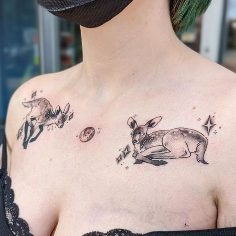 Rosie Cole on Instagram: "Little deer friends for Selby 😭💓 Thanks so much! . . . . . . #michigantattooartist #michigantattooers #femaletattooartist #creepycute #deer #deertattoo #babydeer #faun" Female Deer Tattoo, Fawn Tattoo, Michigan Tattoos, Female Deer, Deer Tattoo, Female Tattoo Artists, Baby Deer, Chest Tattoo, Creepy Cute