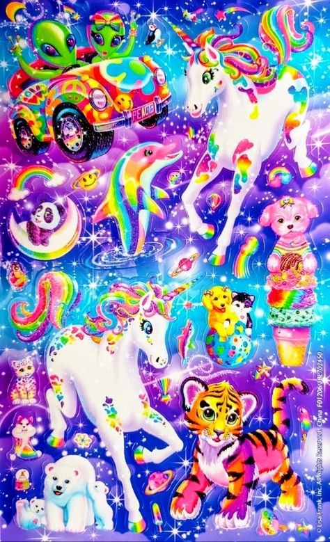 Lisa Frank Aesthetic, Frank Aesthetic, Lisa Frank Folders, Lisa Frank Unicorn, Lisa Frank Stickers, Y2k Wallpaper, Lisa Frank, Kid Core, Aesthetic Outfit