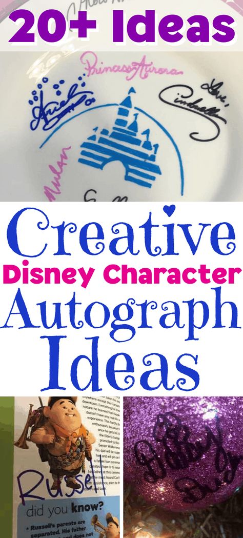 What will Disney Characters sign? Here are 20+ ideas for collecting your favorite Disney Character autographs. #disneyvacation #disneycharacters #disneytips Disney Autographs Ideas, Autograph Ideas For Disney, Autograph Display Ideas, Disney Autograph Ideas Diy, Disney Character Signing Ideas, Ideas For Disney Characters To Sign, Character Autograph Ideas, Character Signature Ideas, Disney World Autograph Ideas