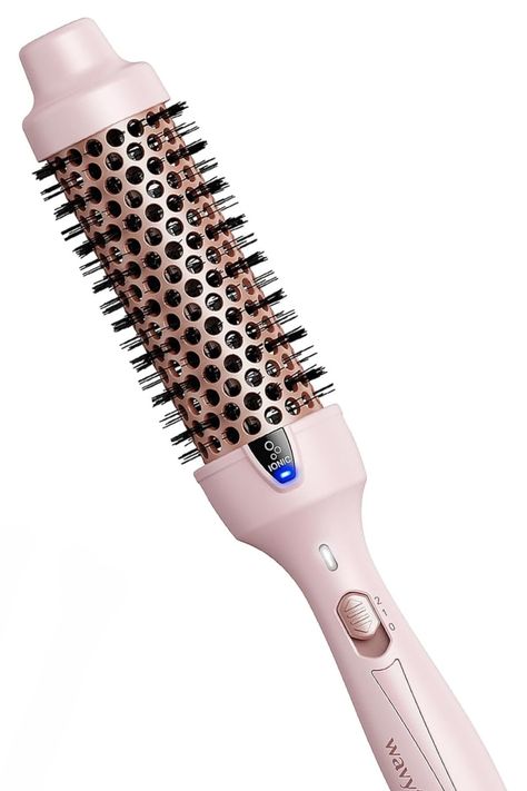 Create Blowout Look - Wavytalk 1.5 inch thermal brush with a ceramic barrel distributes heat evenly for medium to loose curls and waves that last. It's not a blow dryer. Harnessing the Power of Negative Ions - Equipped with negative ion function, our heated round brush will caress each strand of your hair with negative ions, locking in moisture and making your hair smoother, reducing frizz and tangles. It allows you to effortlessly create smooth and long-lasting curls. Round Brush Blow Dryer, Blowout Hair Dryer, Blowout Hair Brush, Thermal Round Brush, Thermal Hair Brush, Wavy Talk Thermal Brush, Thermal Brush Blowout, Wavytalk Thermal Brush, Blow Dry Round Brush