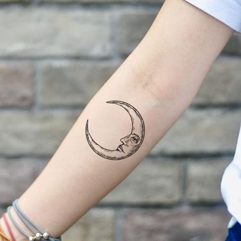 Amazon.com : Crescent Moon Face Temporary Tattoo Sticker (Set of 2) - OhMyTat : Beauty & Personal Care Moon Face Tattoo, Awful Tattoos, Crescent Moon Face, Crescent Moon Tattoo, Custom Temporary Tattoos, Moon Tattoo Designs, Ship Tattoo, Instagram Tattoo, 3d Tattoo