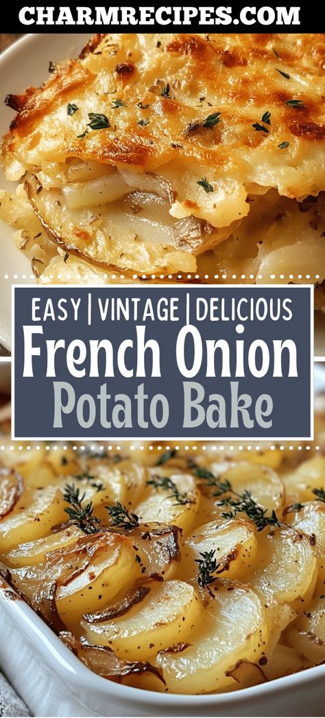 French Onion Potato Bake Potato Bake French Onion Soup, Uses For French Fried Onions, Potato Casseroles For Christmas, French Onion Soup Potato Bake, Potato Bake With French Onion Soup, Onion Potatoes Lipton, French Onion Scalloped Potatoes, French Onion Potatoes Bake, Baked Onions Recipe Simple