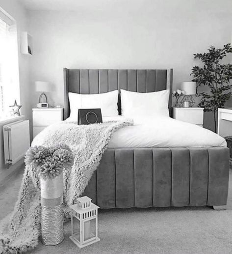 Bedroom Inspiration Grey, Winged Bed, Grey Bedroom Decor, Ottoman Storage Bed, Wingback Bed, Bed Frame With Storage, Redecorate Bedroom, Upholstered Bed Frame, Grey Bedding