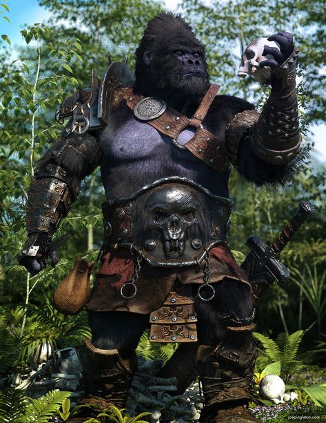 Monkey Warrior, Man Ape, Strange Creatures, Son Of Man, Dungeons And Dragons Art, Cartoon Artwork, Monkey Art, Paleo Art, Daz Studio