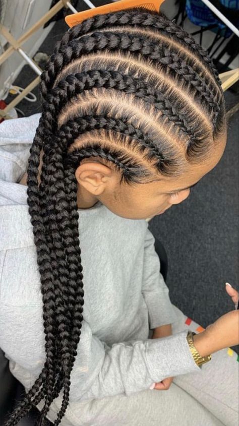 9 Cornrows Braids, Big Cornrolls For Black Women, Cornrow Hairstyles Jumbo, 6cornrows Braids, Backway Cornrow Braids, 4 Corn Row Braids, 7 Cornrow Braids Straight Back, Big Conrows Lines And Braids, Jumbo Straight Back Cornrows