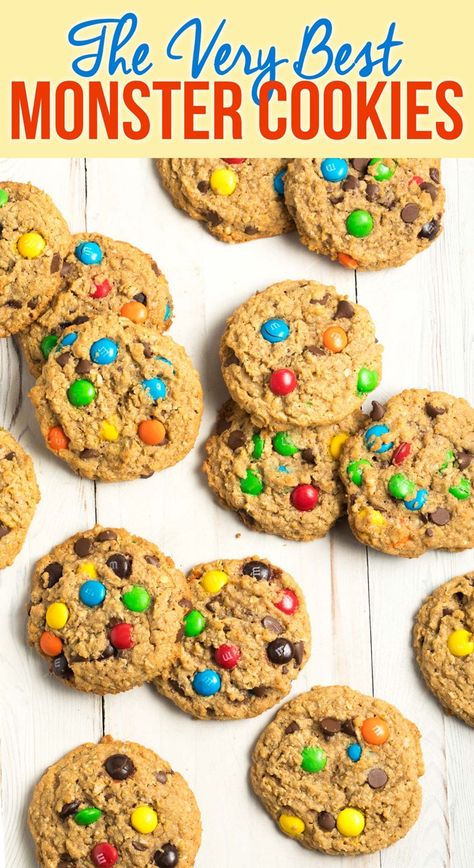 The Best Monster Cookies Recipe (Video) - A Spicy Perspective Easter Monster Cookies, Best Monster Cookies, The Best Monster Cookie Recipe, Cookies Recipe Video, Peanut Butter Oatmeal Chocolate Chip, Peanut Butter Oatmeal Chocolate Chip Cookies, Cookies Oatmeal, American Cookies, Monster Cookies Recipe