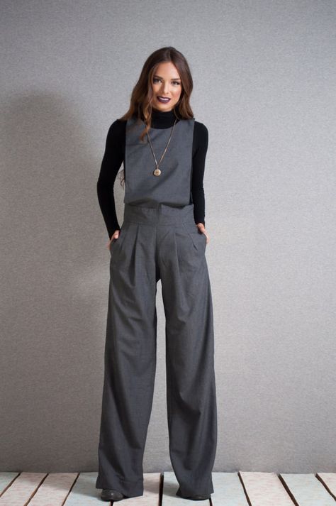 Gray Jumpsuit Outfit, Grey Overalls, Gray Jumpsuit, Chic Black Outfits, Grey Jumpsuit, Pants Jumpsuit, One Piece Jumpsuit, Jumpsuit Long, Plus Size Fall Outfit