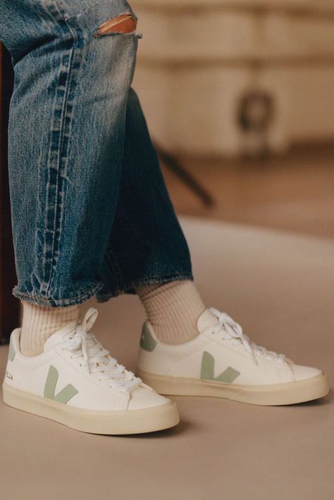 Classic Chromefree leather trainers - Veja Campo Leather - White Matcha | Women's - UK 5  trainers 5 White Veja Trainers, Basket Veja, Veja Sneakers, Blazer Set, Leather Trainers, Recycled Rubber, Sleek Fashion, Hummel Sneaker, Coach Shoes