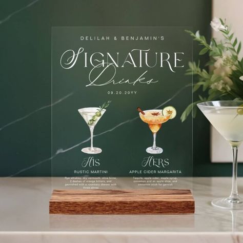 Signature Drink Wedding, Watercolor Drinks, Apple Cider Margarita, Cider Margarita, Drink Wedding, Olive Cocktail, Drink Display, Martini Olive, Martinis Drinks