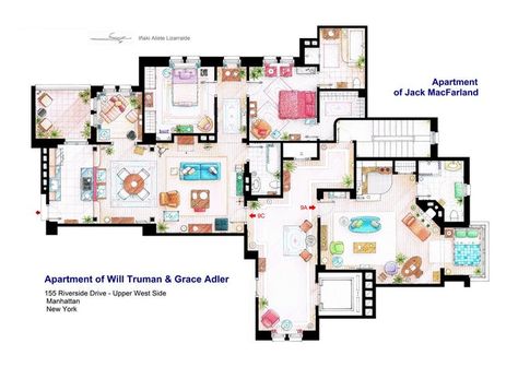 TV Floorplans | List of Cool Fictional Apartments & Houses Case A Un Piano, Will Truman, Tv Show House, Design Interior Modern, Ted Mosby, Favorite Tv Characters, Cartoon House, Floor Plan Drawing, Apartment Floor Plans