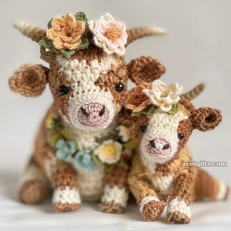 Highland Cow Crochet Applique, Crochet Cow With Sunflower, Highland Cow Crochet Pattern, Crochet Highland Cow, Highland Cow Crochet, I Love Cows, Crocheted Cow, Crochet Critters, Crocheted Cow Pattern