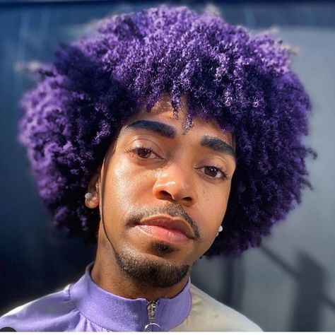 @your.royal.freshness on instagram 💜 Men Purple Hair, Dramatic Hair Colors, Mens Twists Hairstyles, Afro Hairstyles Men, Short Dyed Hair, Dark Purple Hair, Trend Ideas, Mens Hair Colour, Afro Men