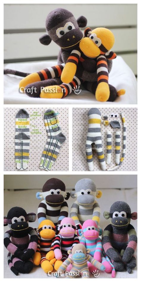 Sock Monkey Pattern, Monkey Pattern, Sock Dolls, Monkey Stuffed Animal, Sock Toys, Diy Socks, Sock Crafts, Beginner Sewing Projects Easy, Crochet Socks