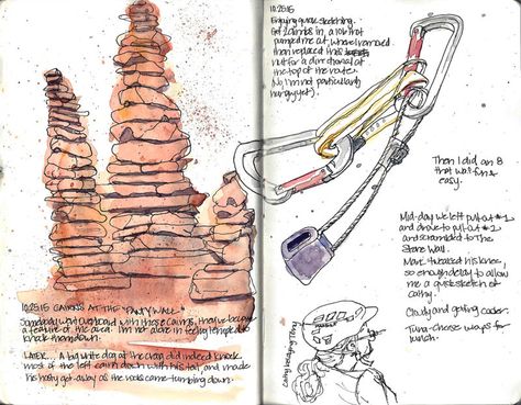 Climbing Art, Journal Organization, Drawing Journal, Rock Climbers, Travel Sketches, Ink Watercolor, Red Rocks, Flagstaff, Camping Art