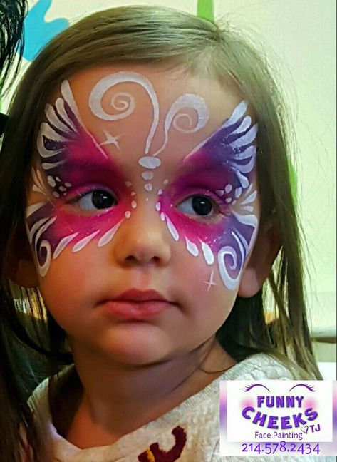 Butterfly Face Painting fun by Funny Cheeks Dallas for Wee Volunteer Face Painting Ideas Butterfly, Face Painting Ideas For Kids Butterfly, Childrens Face Paint Ideas, Beginner Face Painting Ideas, Halloween Kids Face Painting, Animal Face Painting Ideas, Simple Butterfly Face Paint, Easy Butterfly Face Paint, Halloween Kids Face Paint