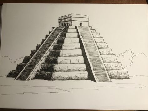 Aztec Pyramids, Aztec Tattoo Designs, Lowrider Art, Aztec Tattoo, Tattoo Stencil Outline, Asian History, Architecture Drawing Art, Pencil Art Drawings, Diy Canvas Art Painting