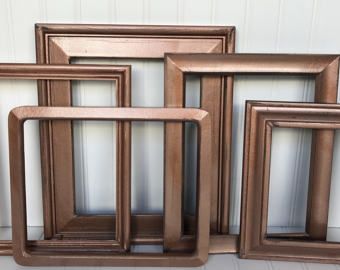 Copper Picture Frames, Wall Frame Collage, Wood Gallery Wall, Wedding Picture Frame, Baby Nursery Wall Decor, Frame Wall Collage, Copper Wall Art, Frame Collage, Painted Picture Frames