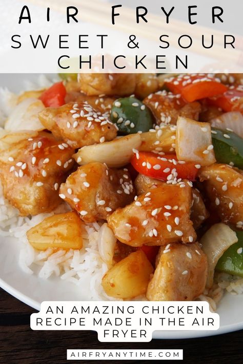 Air Fryer Sweet & Sour Chicken - Air Fry Anytime Healthy Sweet And Sour Chicken, Chicken Airfryer, Homemade Sweet And Sour Sauce, Chicken Air Fryer, Chicken Snacks, Sweet And Sour Chicken, Sweet Sour Chicken, Sweet N Sour Chicken, Air Fried Chicken