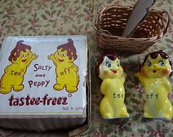 Tee and Eff, the Tastee-freez twins (salt and pepper shakers). Tastee Freeze, Salt And Pepper Shakers, Spoons, Salt And Pepper, Childhood Memories, Twins, Frozen, Salt, Stuffed Peppers