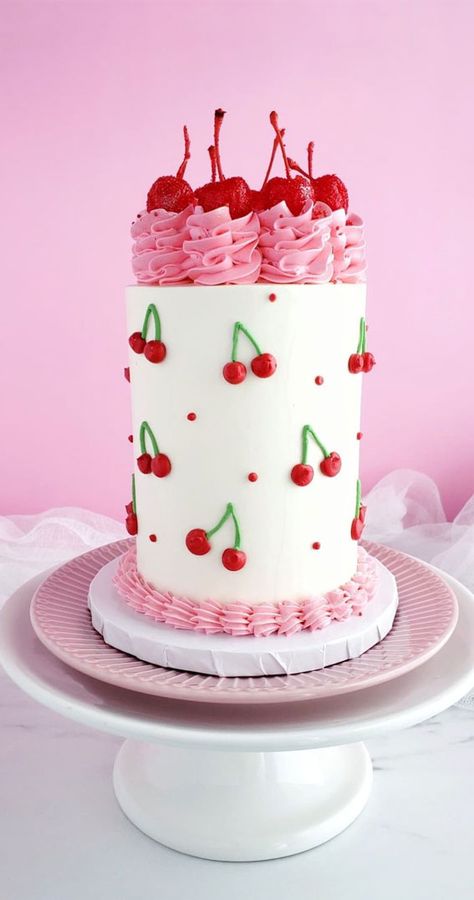 Cherry Chip Cake, Special Cakes, Cake Decorating Ideas, Valentines Day Cakes, Cakes Recipes, Cherry Cake, Summer Cakes, Valentine Cake, Classic Cake