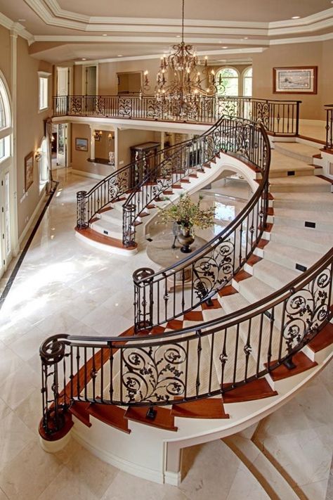 Double Staircase Double Staircase, Grand Foyer, Foyer Decorating, Lan Can, Stairway To Heaven, Grand Staircase, House Goals, Staircase Design, Style At Home