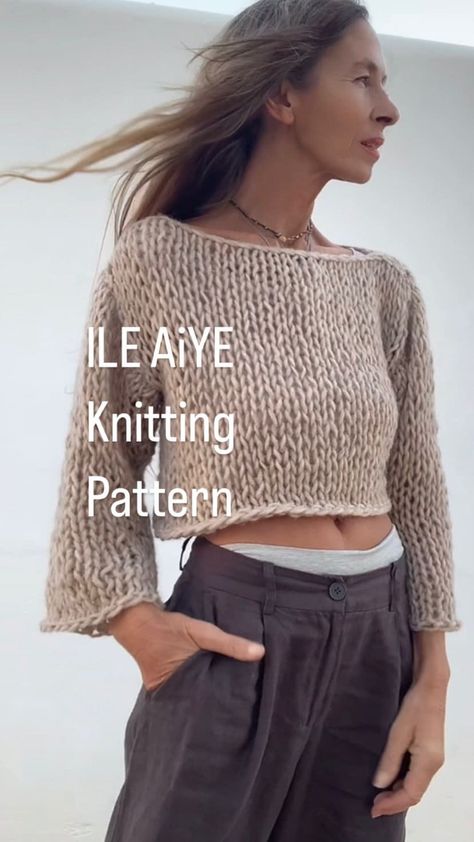 Easy Boho Crop Top Knitting Pattern for Beginners - PDF Download English Knitting, Chunky Knit Sweater Pattern, Crop Top Pattern, Sweater Patterns, Sheer Knit, Easy Knit, Quick Knits, Cropped Pullover, Loose Knit Sweaters