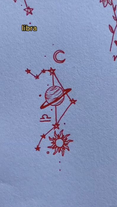 Libra Stencil Tattoo, Red Libra Tattoo, Astrology Tattoos For Women, Tattoos For Libras, Libra Tatoos Ideas, Libra Star Sign Tattoo, Libra Art Drawing, Libra Drawings, Libra Tattoo Constellation