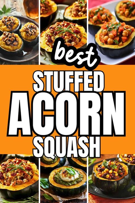 Here are the best stuffed acorn squash recipes for your holiday dinners. Get these side dishes for Thanksgiving or Christmas dinner or just fall dinners with this amazing tasting stuffed acorn squash. Save for later! Savory Stuffed Acorn Squash, Ww Acorn Squash Recipes, Baked Stuffed Squash Recipes, Thanksgiving Acorn Squash Recipes, Acorn Squash In Crockpot, Easy Acorn Squash Recipes, Stuffed Acorn Squash Recipes, Stuffed Squash Recipes, Acorn Recipes