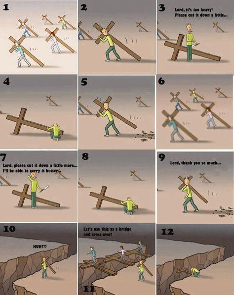 I'm not a particularly religious person (more like spiritual, I guess you could say) but I really like this. - "God calls us to take up our cross. A cross symbolizes something heaving and difficult to carry like in the picture. Following Christ isn't always the easiest thing to do, but it is definitely worth it in the end.     Ask God to strengthen our backs instead of asking to make it lighter." Minecraft Banner, Christian Cartoons, Jesus Cartoon, Banner Designs, Ayat Alkitab, Christian Memes, Stargate, God Jesus, Christian Inspiration