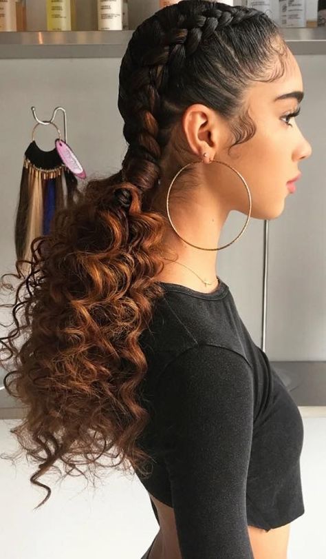 Hairstyle Black, Tan Skin Blonde Hair, Two Braid Hairstyles, Crochet Hairstyles, Curly Hair Braids, Hair Puff, Twist Braid, Curly Ponytail, Braided Ponytail Hairstyles