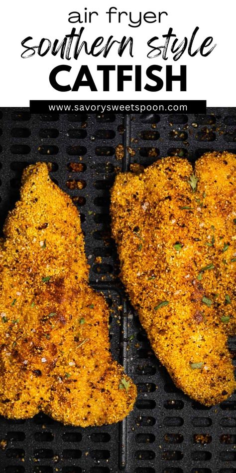 Air Fryer southern-style Cajun catfish - It's tender and flaky on the inside and the seasoned crispy outer crust locks in all of its moisture making this one of the best fish recipes you'll ever try! Catfish In Air Fryer Recipe, Airfryer Catfish Recipe, Catfish Air Fryer, Air Fryer Catfish Recipes, Air Fryer Catfish, How To Cook Catfish, Cajun Catfish, Fried Catfish Recipes, Grilled Catfish