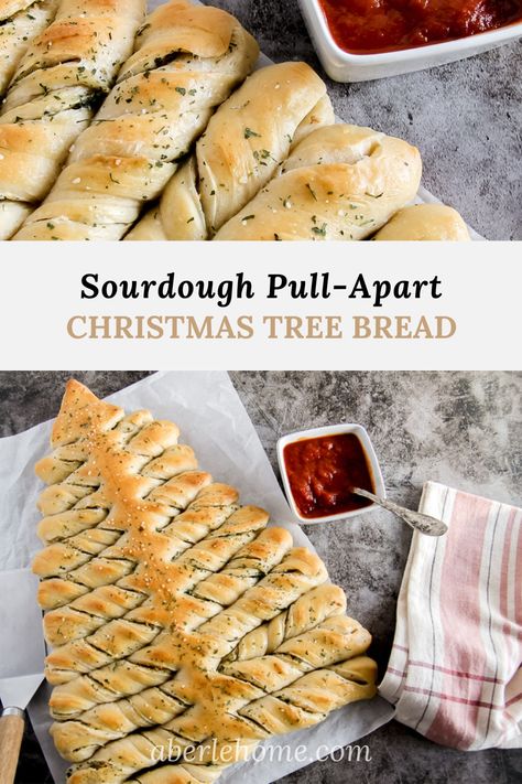 Sourdough Pull Apart Christmas Tree Bread - Aberle Home Christmas Tree Garlic Bread, Pull Apart Christmas Tree Bread, Sourdough Garlic Bread, Pull Apart Christmas Tree, Tree Bread, Christmas Tree Bread, Recipe Using Sourdough Starter, Sourdough Starter Discard Recipe, Holiday Bread