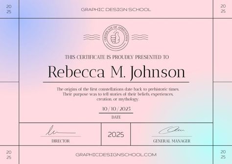 Gradient Modern Graphic Design School Participation Certificate Certificate Of Participation Design, Participation Certificate, Certificate Layout, Graphic Design School, Certificate Design, Design School, Brand Kit, Editing Tools, Certificate Templates