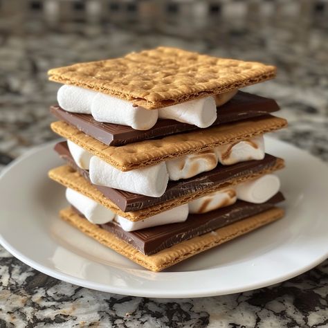 🔥🍫 Gather around the fire for Classic S'mores, a timeless treat that's simply irresistible! #Smores #CampfireClassics 🍽️ Classic S'mores 🛒 Ingredients: Graham crackers Milk chocolate bars Marshmallows 👩‍🍳 Instructions: Prep: Break graham crackers in half. Break chocolate bars to fit crackers. Roast Marshmallows: Roast marshmallows over the campfire until golden. Assemble: Place roasted marshmallow between two graham cracker halves with a piece of chocolate. Enjoy: Let the heat of the mars... S’mores Aesthetic, Graham Cracker Marshmallow Chocolate, Golden Grahams Smores, S’mores Hot Cocoa, S'mores In The Oven Graham Crackers, Roasted Marshmallow, Campfire Snacks, Roast Marshmallows, Beverage Fridge