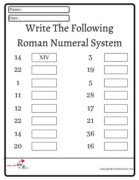 Write The Following In The Roman Number System Worksheet | FREE Download Check more at https://kto5education.com/write-the-following-in-the-roman-number-system-worksheet/ Roman Numbers Worksheet Grade 3, Roman Number Worksheet, Roman Number Chart, Numerals Worksheets, Roman Numerals Worksheet, Roman Numeral 1, Number System Worksheets, Classroom Posters Elementary, Mental Maths