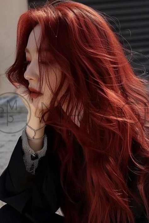 Red Hair Color On Brunettes, Maroon Colored Hair, Pastel Red Hair Color, Red Hair For Neutral Skin Tone, Dark Red Brunette Hair, Wine Red Hair Aesthetic, Red Hair Color Ideas For Brunettes, Japanese Red Hair, Pikaboo Hair