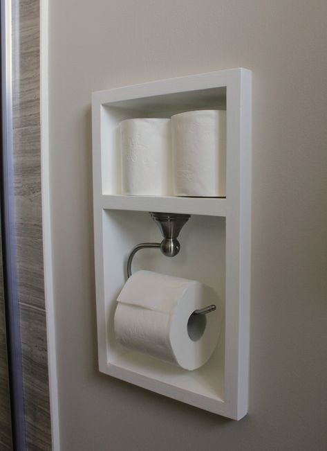 Diy Toilet Paper Holder, Recessed Toilet Paper Holder, Toilet Paper Dispenser, Small Bathroom Organization, Diy Toilet, Toilet Paper Storage, Paper Dispenser, Bathroom Shower Tile, Bathroom Remodel Shower