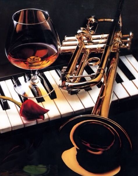 . Arte Jazz, Jazz Art, All About Music, Musical Art, Smooth Jazz, A Glass Of Wine, All That Jazz, Trumpets, Jazz Blues