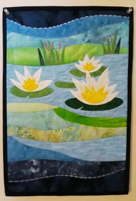 Water Lily Quilt Pattern, Water Lilies Art, Round Robin, Fabric Postcards, Water Lilly, Sew Easy, Christmas Feeling, Lily Pond, Art Quilt