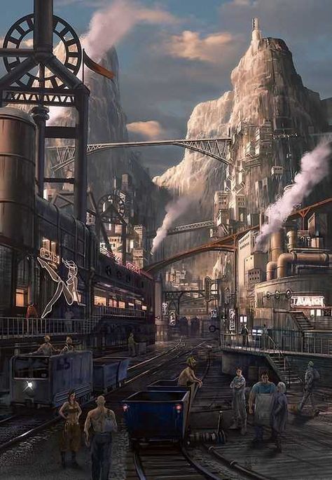 Steampunk City - Imgur Fantasy City Skyline, Green Steampunk, Steampunk Kunst, Steampunk City, Steampunk Artwork, Steampunk Aesthetic, Punk Art, Fantasy City, Fantasy Places