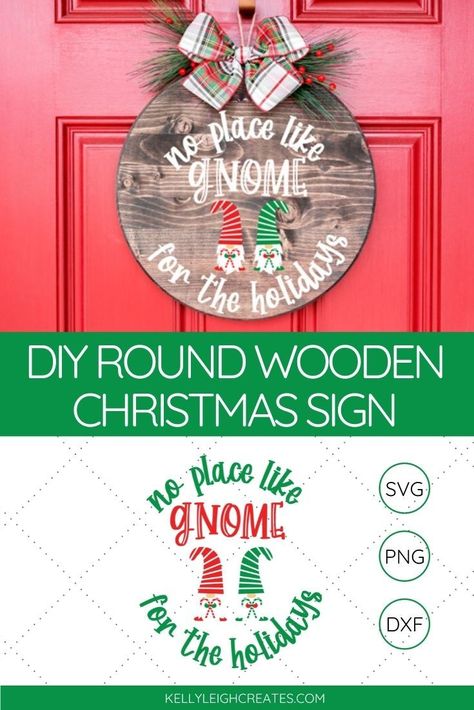 Dress up your door with a wooden round Christmas sign. Follow my step-by-step tutorial to make a fun “gnome for the holidays” sign. Christmas Signs Diy, Gnome For The Holidays, Silhouette Tutorials, Holiday Signs, Christmas Sign, Wooden Christmas, Diy Signs, Holiday Diy, Christmas Signs